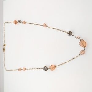 J. Crew Peach Orange & Crystal Bead 32" Necklace missing 2 rhinestones